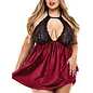 "O" HEAVENS "O" HEAVENS SILK BOTTOM & LACE TOP CHEMISE WITH THONG RED/BLACK