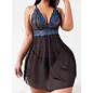"O" HEAVENS "O" HEAVENS CHEMISE WITH THONG BLACK AND BLUE LACE
