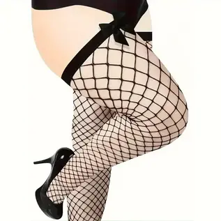 "O" HEAVENS THIGH HIGH NET, SATIN BOW O/S