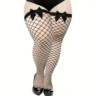 "O" HEAVENS THIGH HIGH NET, SATIN BOW O/S