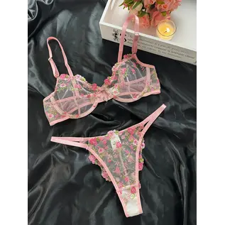 "O" HEAVENS "O" HEAVENS BRA & PANTY LILY SET FLORAL LACE PINK