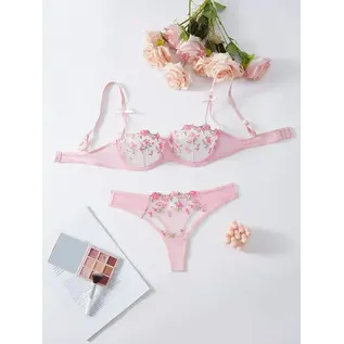 "O" HEAVENS "OH" BRA & PANTY SET CHAR LACE PINK SATIN LACE