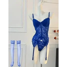 "O" HEAVENS "OH" TEDDY JENNA GARTER SET BLUE