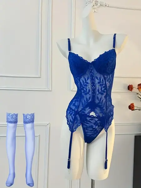 "O" HEAVENS TEDDY JENNA GARTER SET BLUE