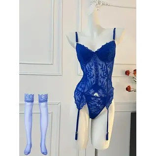 "O" HEAVENS "O" HEAVENS TEDDY JENNA GARTER SET BLUE