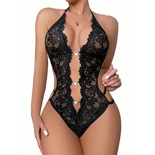 "O" HEAVENS "OH" TEDDY MICH LACE HEART JEWEL FRONT BLACK