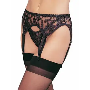 "O" HEAVENS "OH" GARTER BELT LACE HIGH WAIST BLACK