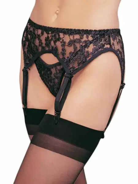 "O" HEAVENS GARTER BELT LACE HIGH WAIST BLACK