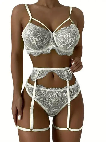 "O" HEAVENS  GARTER SET BRIDAL BLISS WHITE LACE