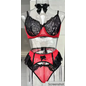 "O" HEAVENS "O" HEAVENS CALLIE  LACE GARTER SET BLACK & RED 4 PIECE
