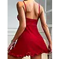 "O" HEAVENS "O" HEAVENS DORA LACE BOWS & CHAINS BABYDOLL SET RED XXL