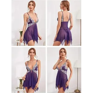 FAIRE CURVY FOX "O" HEAVENS FLORAL SHEER & LACE BABYDOLL PURPLE