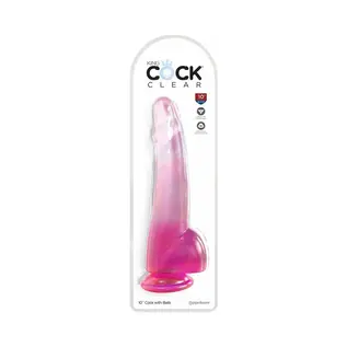 DILDO/BALLS KING COCK CLR/PINK 10"