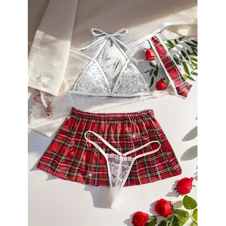 "O" HEAVENS "O" HEAVENS SKIRT, TIE, TOP & THONG SCHOOL GIRL SET