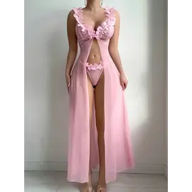 "O" HEAVENS "O" HEAVENS GOWN & PANTY SHEER FLORAL LACE PINK O/S