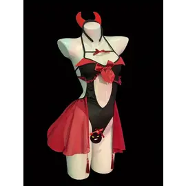 "O" HEAVENS "O" HEAVENS SEXY LIL DEVIL CROTCHLESS COSTUME RED BLACK