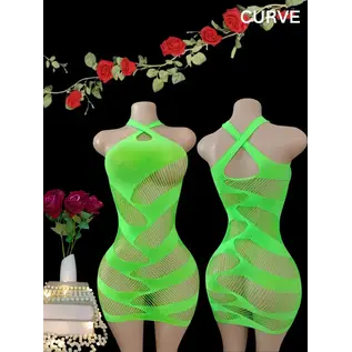 "O" HEAVENS "OH" DRESS FISHNET STRETCH FIT GREEN Q/S