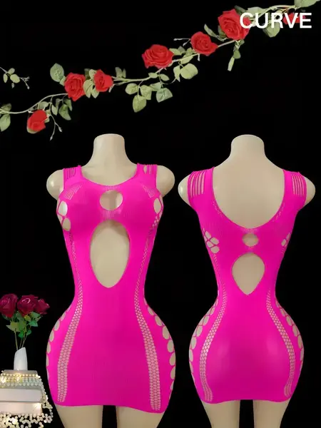 "O" HEAVENS DRESS NET STRETCH FIT PINK PLUS SIZE