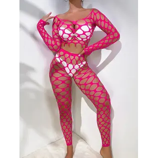 "O" HEAVENS "OH" TOP & BOTTOM NET LONG SLEEVE SET O/S PINK