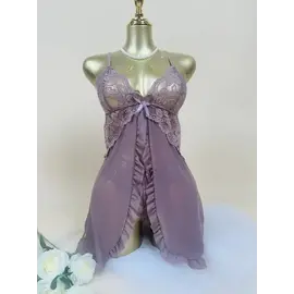 "O" HEAVENS "O" HEAVENS BABYDOLL & THONG SULTRY LACE PURPLE