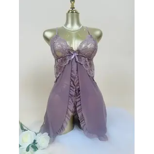 "OH" BABYDOLL & THONG SULTRY LACE PURPLE
