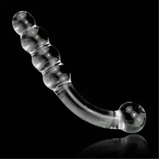 "OH" GLASS WAND DOUBLE ENDED RIBBED G- SPOT