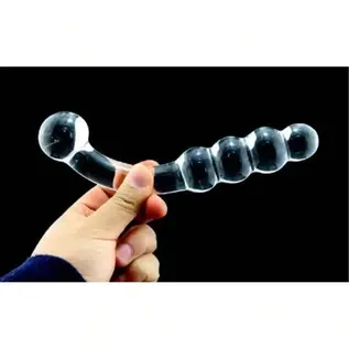 "OH" GLASS WAND DOUBLE ENDED RIBBED G- SPOT