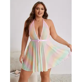 "O" HEAVENS BABYDOLL & THONG RAINBOW PASTEL