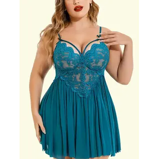 "O" HEAVENS NIGHTIE DEEP V CUT WUTH THONG BLUE