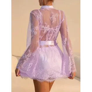 "O" HEAVENS "O" HEAVENS NIGHTIE SILK WITH LACE ROBE PURPLE