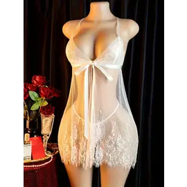 "O" HEAVENS "O" HEAVENS BABYDOLL & THONG LACE WHITE OS