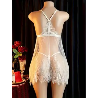 "O" HEAVENS BABYDOLL & THONG LACE WHITE ONE SIZE