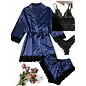 "O" HEAVENS BRALETTE SHORTS ROBE SATIN & LACE BLUE