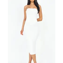 "OH" BODYCON DRESS STRAPLESS WHITE O/S