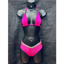 MINOR CREATIONS MINI TRI TOP & BOOTY SHORT SEQUIN TRIM ONE SIZE PINK SILVER