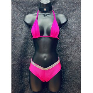 MINOR CREATIONS TRI TOP & BOOTY SHORT SEQUIN TRIM ONE SIZE PINK SILVER