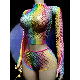 "O" HEAVENS "O" HEAVENS LONG SLEEVE TOP AND SHORTS RAINBOW O/S