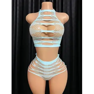 "O" HEAVENS "OH" CROP TOP AND STRAPPY BOTTOMS LIGHT BLUE  O/S