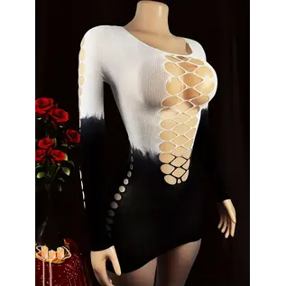 "O" HEAVENS "O" HEAVENS DRESS LONG SLEEVE CUT OUT FRONT WHITE & BLACK O/S