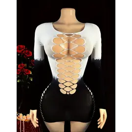 "O" HEAVENS "O" HEAVENS DRESS LONG SLEEVE CUT OUT FRONT WHITE & BLACK O/S