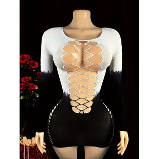 "O" HEAVENS "O" HEAVENS DRESS LONG SLEEVE CUT OUT FRONT WHITE & BLACK O/S