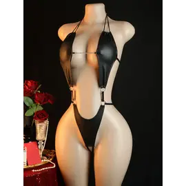 "O" HEAVENS "OH" TEDDY WITH CHAIN WET LOOK BLACK O/S