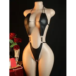 "O" HEAVENS TEDDY STRING & CHAINS WET LOOK BLACK O/S
