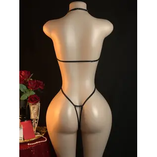"O" HEAVENS TEDDY STRING & CHAINS WET LOOK BLACK O/S
