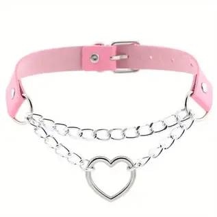"O" HEAVENS "O" HEAVENS COLLAR ADJUSTABLE HEART CHARM CHOKER PINK