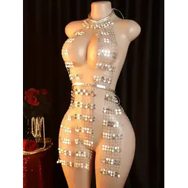 "O" HEAVENS "O" HEAVENS DRESS SEQUINED HALTER SILVER ONE SIZE