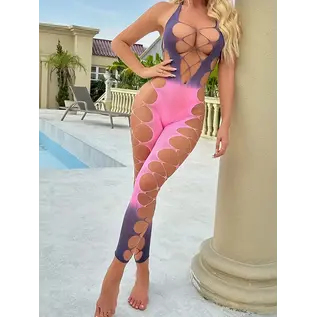 "O" HEAVENS BODYSTOCKING FOOTLESS OMBRE PINK/PURPLE O/S
