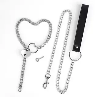 "O" HEAVENS "O" HEAVENS SLIDING NECKLACE WITH LOCK N KEY AND LEASH SILVER