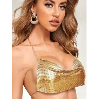"O" HEAVENS "OH" CROP TOP CHAINMAIL GOLD