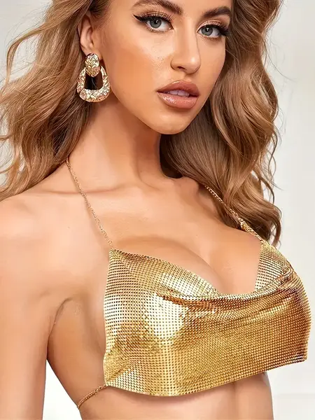 "O" HEAVENS CROP TOP CHAINMAIL GOLD